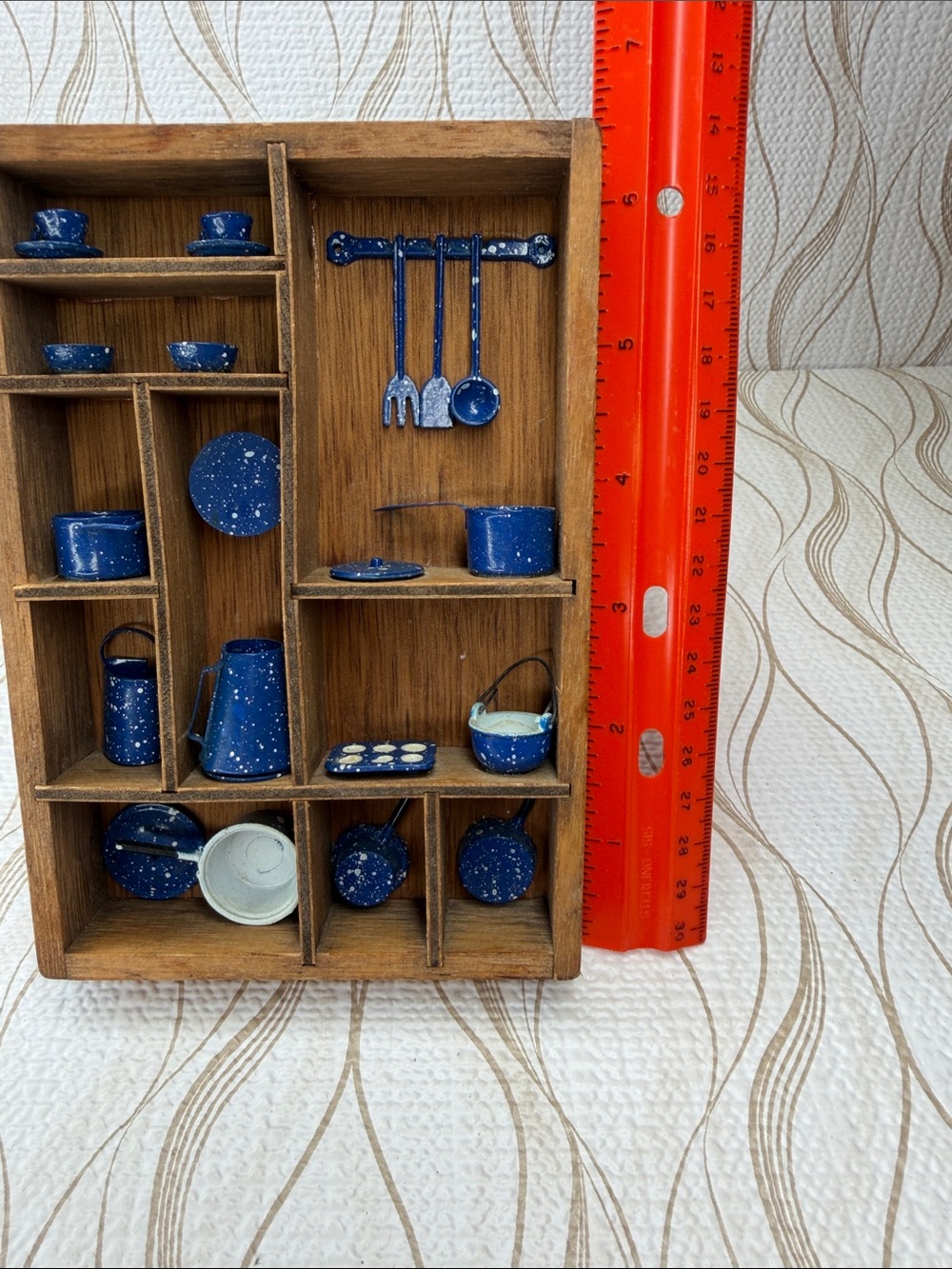 Blue Speckled Miniature Cookware Set - Decorative Kitchen Display - Picture 2 of 8